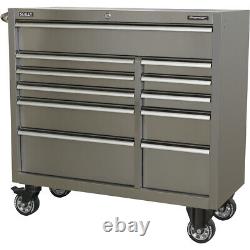 1055 x 460 x 1050mm 11 Drawer Portable Tool Chest STAINLESS STEEL Mobile Storage
