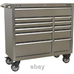 1055 x 460 x 1050mm 11 Drawer Portable Tool Chest STAINLESS STEEL Mobile Storage