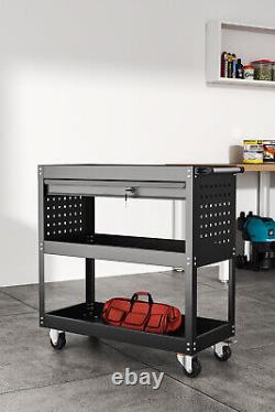 3 Tier Black Wheel Cart Shelf Tool Storage Durable Garage Trolley Workshop UK