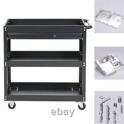 3 Tier Black Wheel Cart Shelf Tool Storage Durable Garage Trolley Workshop UK