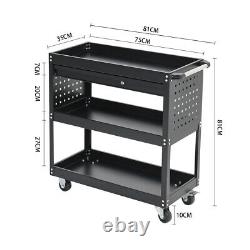 3 Tier Tool Trolley Cabinet with Drawer Steel Workshop Storage Chest Cart Shelf