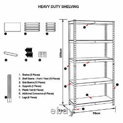 3x Blue Heavy Duty Metal 5 Tier Unit Bolt-less Shelving Racking Warehouse Shop
