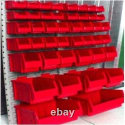 44 Red Plastic Parts Picking Storage Bins Garage Workshop Big Wall Mounted Kit