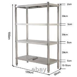 4 Tier Kitchen Storage Shelf Stainless Steel Commercial Shelving 120x50x150cm