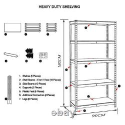 5Tier (180cm x 90cm x 60cm) HeavyDuty Metal Galvanised Shelving Rack Unit S247