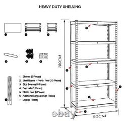5 Tier(180cm x 90cm x 60cm) Heavy Duty Metal Galvanised Shelving Rack Unit MND