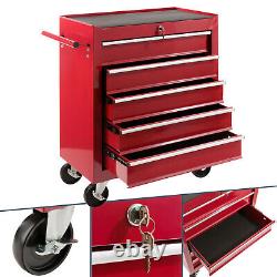 AREBOS Roller Tool Cabinet Storage 5 Drawers Toolbox Garage Workshop Red