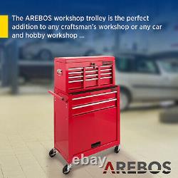AREBOS Roller Tool Cabinet Storage 9 Drawers Toolbox Garage Workshop Red