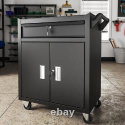 Black Key Lockable Heavy Duty Metal Workshop Tool Trolley Roller Storage Cabinet