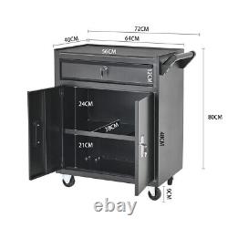 Black Tool Trolley Cabinet Drawers Steel Workshop Storage Chest Carrier Tool Box