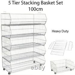 Brand new 1 x 100Cm Heavy Duty Stackable Wire Storage Bin Rack Veg Fruit Basket