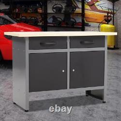 Garage Workbench Tool Storage Organizer Wooden Top Workstation Table 120x60cm