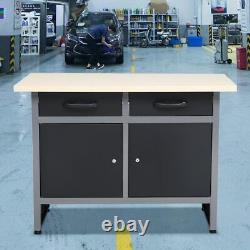 Garage Workbench Tool Storage Organizer Wooden Top Workstation Table 120x60cm