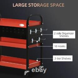 Garage Workshop Rolling Tool Cart Tray Storage Rack Hook Portable Mobile Toolbox