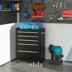 Garage Workshop Rolling Tool Chest Cart Drawer Storage Lockable Black Steel