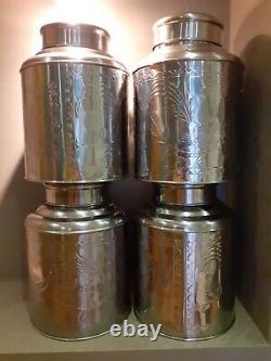 Job Lot of 4 Extra Large Shop Silver Embossed Tea, Nuts, Airtight Storage Tins