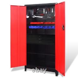 Large Tool Cabinet with Chest Steel Workshop Garage Tools Storage Red and Black
