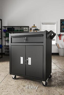Lockable Tool Storage Garage Trolley Workshop Cart Shelf 1 Drawers 2 Doors