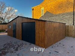 Metal Steel Garage In Wood Effect Light Oak 26x16ft Shed Storage Workshops