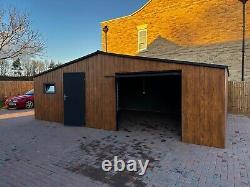 Metal Steel Garage In Wood Effect Light Oak 26x16ft Shed Storage Workshops