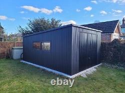 Metal Steel Garage Wood Effect Dark or Light Oak 3.5m x 5m Shed Storage Workshop