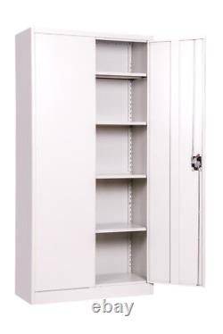 Metal Storage Cabinet for Office Workshop White 2 Door Locking 4 Shelf 180cm