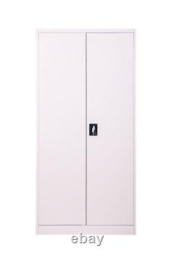 Metal Storage Cabinet for Office Workshop White 2 Door Locking 4 Shelf 180cm