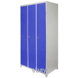 Monster Shop 3 Door Wide Steel Storage Lockers Blue & Grey Metal Lockable Unit