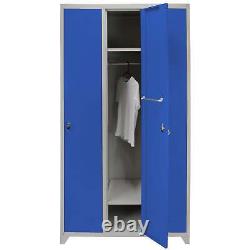 Monster Shop 3 Door Wide Steel Storage Lockers Blue & Grey Metal Lockable Unit