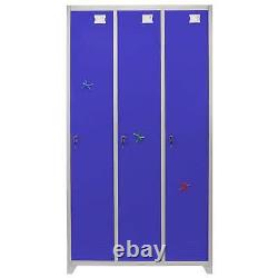 Monster Shop 3 Door Wide Steel Storage Lockers Blue & Grey Metal Lockable Unit