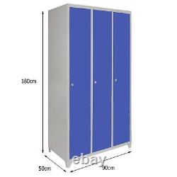 Monster Shop 3 Door Wide Steel Storage Lockers Blue & Grey Metal Lockable Unit