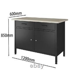 POLLOR 120 cm Steel Workbench Storage Cabinet Tool Drawers Garage Workshop Black