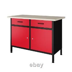 POLLOR 120 cm Steel Workbench Storage Cabinet Tool Drawers Garage Workshop Red