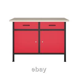 POLLOR 120 cm Steel Workbench Storage Cabinet Tool Drawers Garage Workshop Red