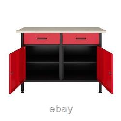 POLLOR 120 cm Steel Workbench Storage Cabinet Tool Drawers Garage Workshop Red