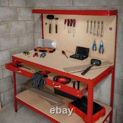 Red Workbench Pegboard Drawer Light Tool Garage Heavy Duty Steel Workshop DIY