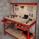 Red Workbench Pegboard Drawer Light Tool Garage Heavy Duty Steel Workshop Diy