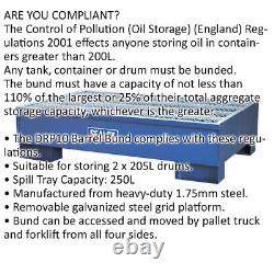 Steel Barrel Bund 1340 x 800 x 335mm Suitable for Storing 2 x 205L Drums