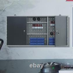 Steel Wall Unit Garage Tool Storage Chest Cupboard Mounted Workshop Box with Keys