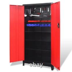 Storage Tool Cabinet With 2 Doors Large Garage Workshop Steel Chest 90x40x180cm