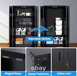 Tall Metal Rolling Storage Tool Cabinet 4 Shelves Adjustable & Lockable Wheeled