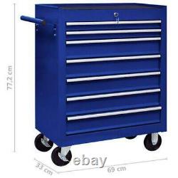 Tool Trolley 7 Drawer Workshop Cabinet Cart Drawers Box Garage Storage Blue