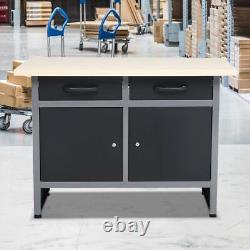 Workbench Heavy-Duty Steel 2 Drawer 2 Door Garage Tool Storage Cabinets Workshop