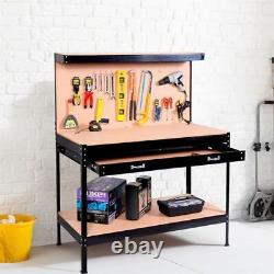 Workbench Heavy Duty Steel Pegboard Drawer Tool Home Garage Storage Workshop