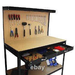 Workbench With Pegboard Drawer Tool Garage Storage Heavy-Duty Steel Workshop DIY