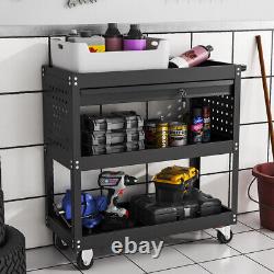 Workshop Garage Tool Storage Trolley 3 Tier Shelf with Drawer Cart Heavy Duty UK