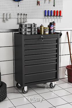 Workshop Tool Trolley Garage Portable Storage Cabinet Cart With 7 Drawers Black