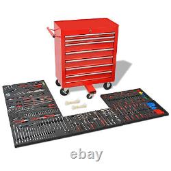 Workshop Tool Trolley with 1125 Tools Steel Red Storage Chest Box Q7B1