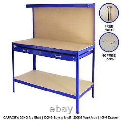 Workshop Workbench With Pegboard And Drawer Heavy-Duty Garage Metal Tool Storage