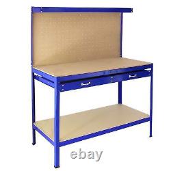 Workshop Workbench With Pegboard And Drawer Heavy-Duty Garage Metal Tool Storage